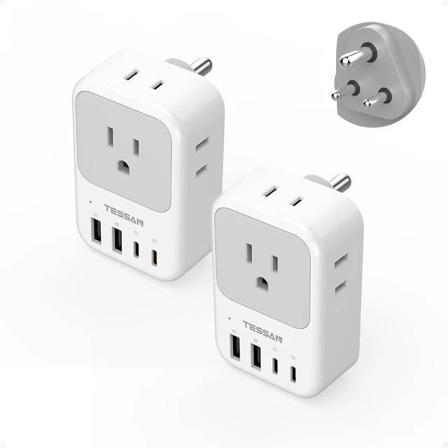 Main image of US to India Plug Adapter 2 Pack PD 20W Type D Travel Adapter