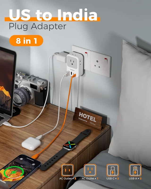 Alt view image 4 of 7 - US to India Plug Adapter 2 Pack PD 20W Type D Travel Adapter