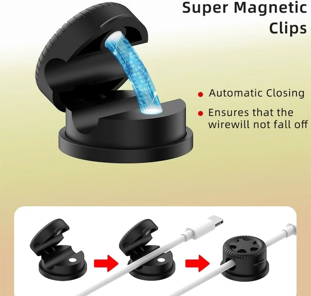 Alt view image 5 of 7 - 11PCS Cable Management Cord Holder Organizer Magnetic Cable Clips Adhesive Wire Keeper Under Desk for Bedside Nightstand Table Desktop USB Wall Car Office Workspace Accessories (Black)
