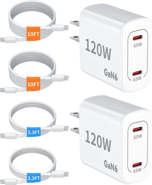 Main image of 120W Fast Charger USB C - 2 Pack 65W PD Dual Port GaN Type C Charging Block