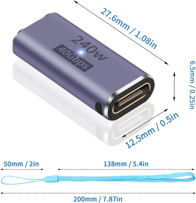 Alt view image 5 of 7 - 240W USB C Coupler 8K USB C Female to Female Adapter 40Gbps USB Type C Extension Compatible with Thunderbolt 4/3 Devices for MacBook iPad (4 Pack)
