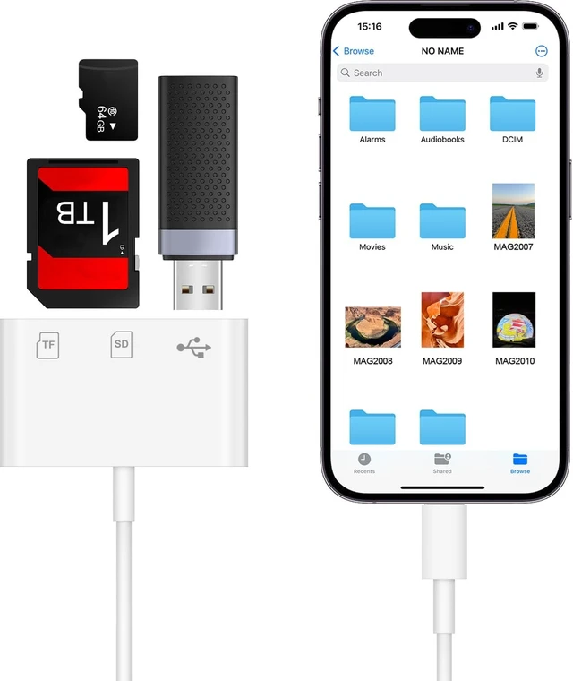 Alt view image 4 of 7 - SD Card Reader for iPhone 14/13/12/11 3-in-1 Lightning to SD Card Reader