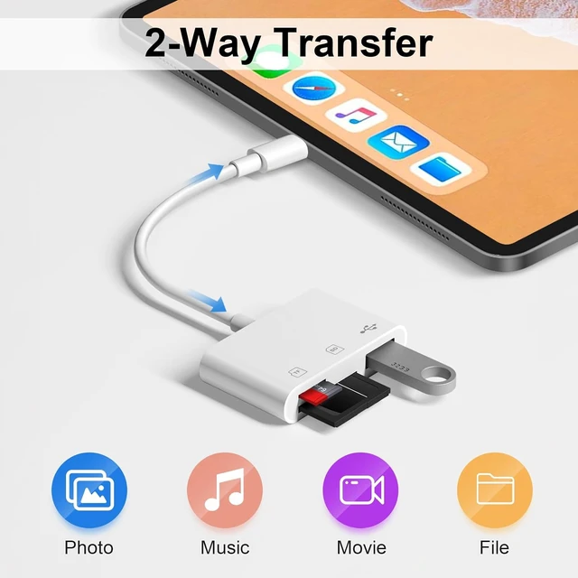 Alt view image 5 of 7 - SD Card Reader for iPhone 14/13/12/11 3-in-1 Lightning to SD Card Reader