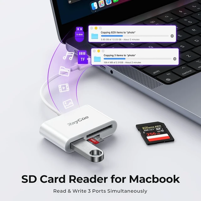 Alt view image 3 of 7 - USB C to SD Card Reader Raycue SD Card Adapter with SD MicroSD USB 3 Ports USBC Memory Card Reader for iPhone 15 16 17 iPad Mac MacBook Pro/Air Android and More USB-C/Type C Devices