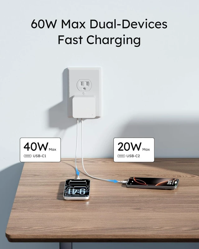 Alt view image 4 of 7 - Flat USB C Wall Charger Block 70W Total Output Fast USB C Wall Plug with 2 USB-C and 2 USB-A Ports for iPhone 17/17 Pro Max/16 Series MacBook Pro iPad AirPods
