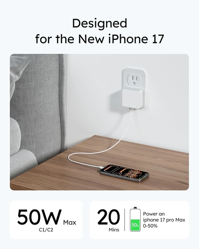 Alt view image 3 of 7 - Flat USB C Wall Charger Block 70W Total Output Fast USB C Wall Plug with 2 USB-C and 2 USB-A Ports for iPhone 17/17 Pro Max/16 Series MacBook Pro iPad AirPods