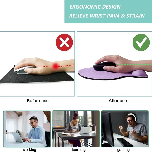 Alt view image 2 of 7 - Mouse Pad with Wrist Support Ergonomic Mouse Pads with Memory Foam Wrist Rest Easy Typing Pain Relief Comfortable Home Office Computer Wrist Support Pads for Working Studying Gaming Purple