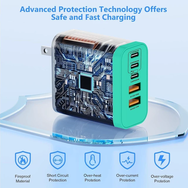Alt view image 4 of 7 - USB C Wall Fast Charger Block 100W 5-Port Type C Fast Charging Block