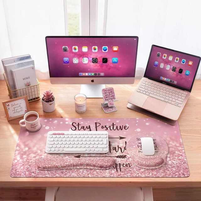 Main image of Pink Ergonomic Mouse Pad with Wrist Rests Set for Desk Accessories
