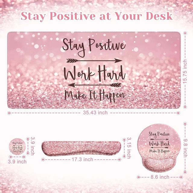 Alt view image 2 of 7 - Pink Ergonomic Mouse Pad with Wrist Rests Set for Desk Accessories