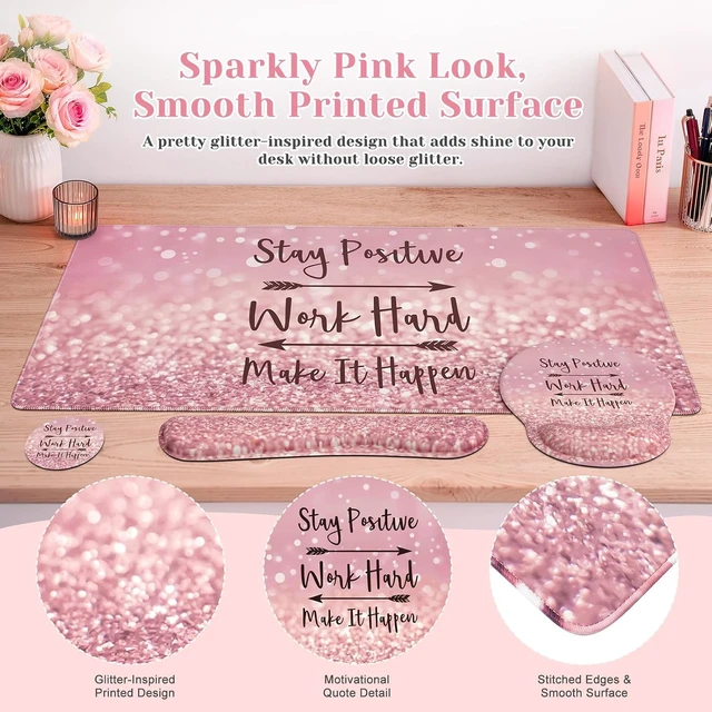 Alt view image 3 of 7 - Pink Ergonomic Mouse Pad with Wrist Rests Set for Desk Accessories
