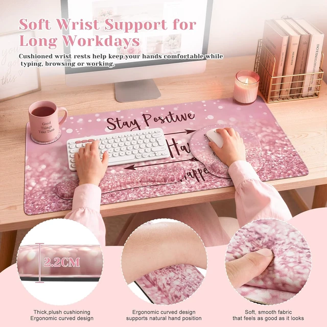 Alt view image 4 of 7 - Pink Ergonomic Mouse Pad with Wrist Rests Set for Desk Accessories