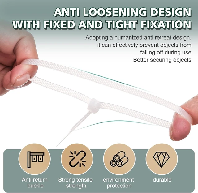 Alt view image 3 of 6 - White Clear Zip Ties 14 Inch (100 Pack) - 60 lb Heavy Duty UV Resistant Self-Locking Nylon Cable Ties for Outdoor Use