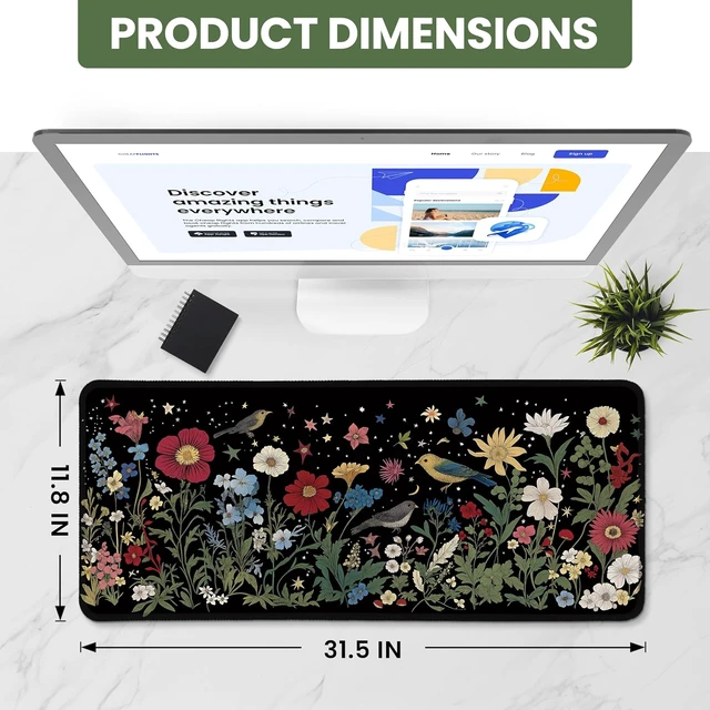 Alt view image 2 of 7 - Aesthetic Desk Mat Cute Enchanted Garden Desk Pad Protector for Work & Decor 31.5 x 11.8 Pretty Non-Slip Extended Mouse Pad for Office or Home