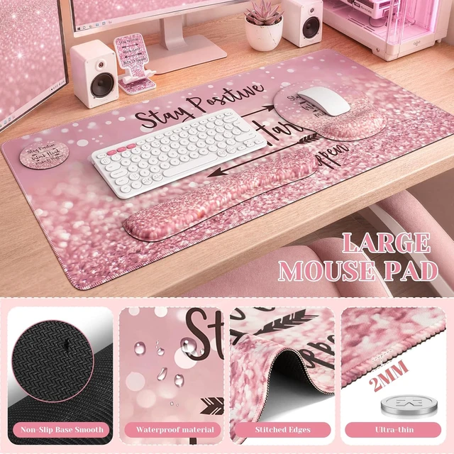 Alt view image 6 of 7 - Pink Ergonomic Mouse Pad with Wrist Rests Set for Desk Accessories