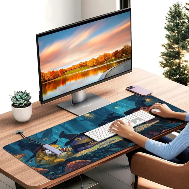 Alt view image 2 of 7 - Anime F Playing Card Gaming Mouse Pad Extended 35.4 x 15.7 Inches Non-Slip Rubber Base Stitched Edges Water Proof XXL Desk Mat