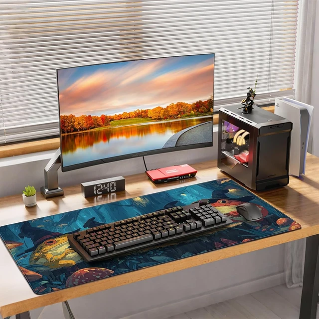 Alt view image 7 of 7 - Anime F Playing Card Gaming Mouse Pad Extended 35.4 x 15.7 Inches Non-Slip Rubber Base Stitched Edges Water Proof XXL Desk Mat