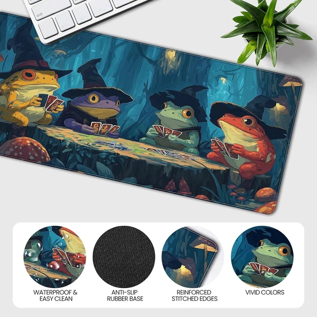 Alt view image 5 of 7 - Anime F Playing Card Gaming Mouse Pad Extended 35.4 x 15.7 Inches Non-Slip Rubber Base Stitched Edges Water Proof XXL Desk Mat