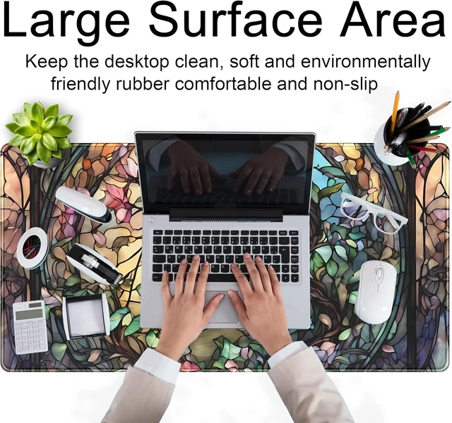 Alt view image 4 of 7 - Stained Glass Tree Desk Mat Cartoon Tree Gaming Mouse Pad Large XXL Extended Desk Matt for Desktop Laptop Computer Keyboard Mouse Mat for Women Office Decor Accessories Deskmat 31.5x15.7