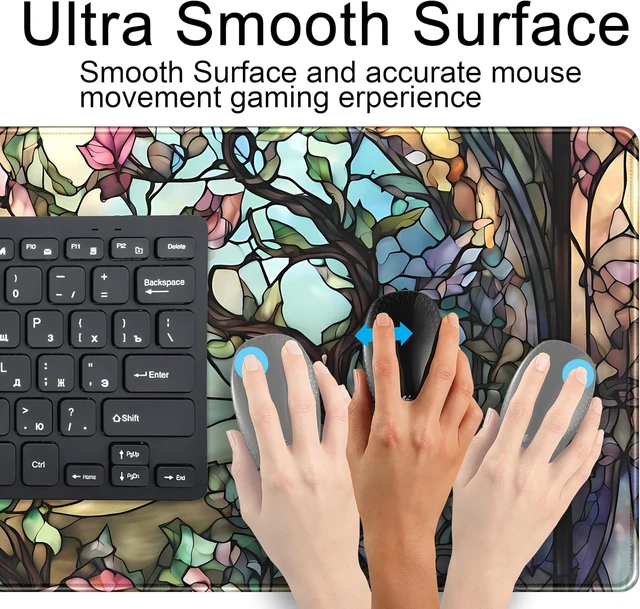 Alt view image 5 of 7 - Stained Glass Tree Desk Mat Cartoon Tree Gaming Mouse Pad Large XXL Extended Desk Matt for Desktop Laptop Computer Keyboard Mouse Mat for Women Office Decor Accessories Deskmat 31.5x15.7