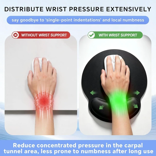 Alt view image 2 of 7 - Ergonomic Mouse Pad with Wrist Rest Contoured Fit Relieves Wrist Pressure Smooth Lycra Surface for Free Gliding Non-Slip PU Base Soft Elastic Support Mouse Mat for Home Office (Black)
