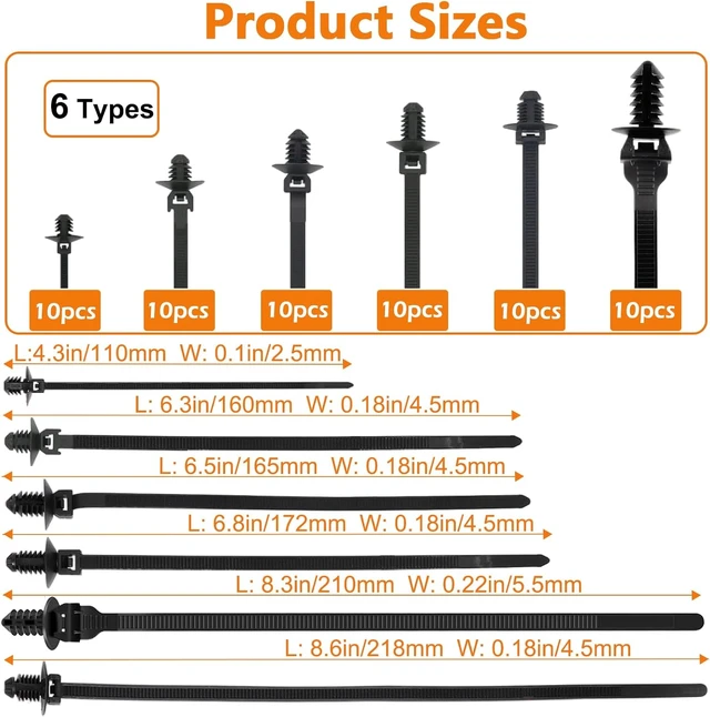 Alt view image 2 of 7 - 60Pcs Nylon Universal Cable Tie with Buckle Push Mount Zip Tie Mount ChristmasTree Zip Ties Mounts Automotive Cable Ties Wire Clips Fuel Line Ziptie High Temp Heat Resistant Wire Wrap (6-Types)