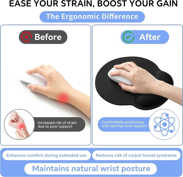 Alt view image 7 of 7 - Ergonomic Mouse Pad with Wrist Rest Contoured Fit Relieves Wrist Pressure Smooth Lycra Surface for Free Gliding Non-Slip PU Base Soft Elastic Support Mouse Mat for Home Office (Black)