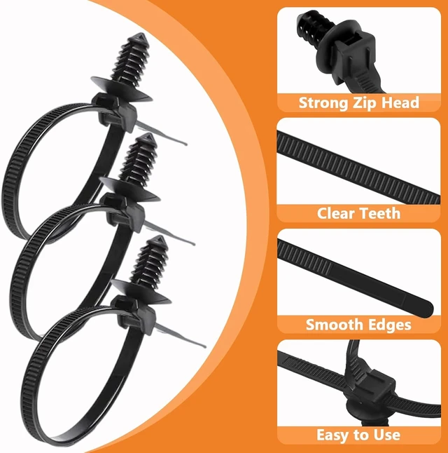 Alt view image 6 of 7 - 60Pcs Nylon Universal Cable Tie with Buckle Push Mount Zip Tie Mount ChristmasTree Zip Ties Mounts Automotive Cable Ties Wire Clips Fuel Line Ziptie High Temp Heat Resistant Wire Wrap (6-Types)