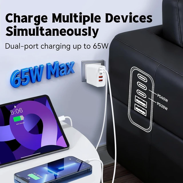 Alt view image 3 of 7 - 100W USB C iPhone 17 16 15 Charger Fast Charging 2-Pack 10Foot Type C Woven Cable and 1-Pack 5-Port i Phone Charger Fast Charging Block for iPhone 17 Pro/17 Pro Max/Air/16 Pro Max/15 Plus/iPad Pro/Air