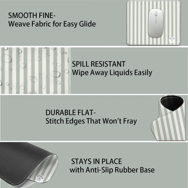 Alt view image 6 of 7 - Mouse Pad for Desk with Stitched Edge Premium Cute Washable Mouse Pads. Computer Mousepad with Non-Slip Rubber Base Mousepads for Laptop 9.25x7.75x0.12 inch (Green Stripes)