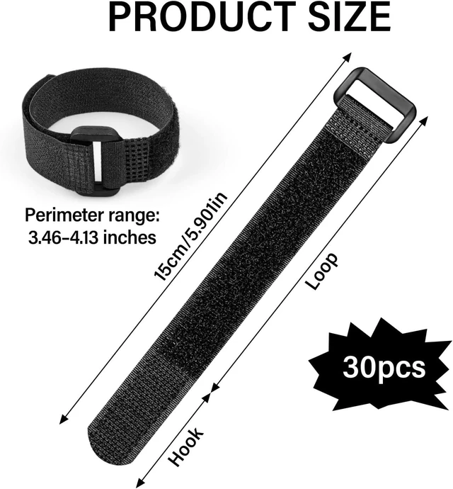 Alt view image 3 of 7 - 30pcs Reusable Cable Ties 6 Inch - Hook and Loop Cinch Straps for Wire Management - Heavy Duty Cord Organizer & Wire Ties for Electronics PC Home & Office