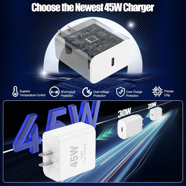 Alt view image 4 of 7 - 45W iPhone 18 17 16 Pro Max Charger Fast Charging with Braided Fast Cable
