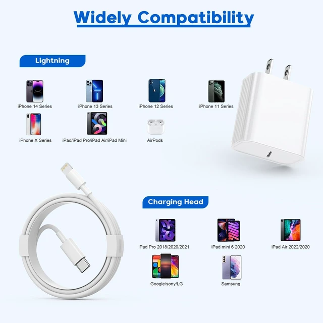 Alt view image 7 of 7 - Fast iPhone Charger iPhone Charger Fast Charging 2Pack Quick Chargers 6ft Long USB C to Lightning Cable Quick Charging Cord USB Charge Block Adapter for iPhone 14 Plus/14 ProMax/13 Mini 12/11/XS/iPad
