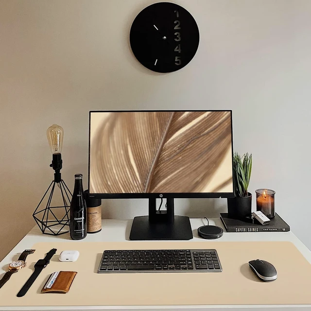 Alt view image 2 of 7 - Leather Desk Pad Mouse Pad Non-Slip Desk Protector Mat Leather Desk Blotter Computer Desk Pad Waterproof Desk Mat for Office Home Decor - Beige (31.5×15.7 Inches)