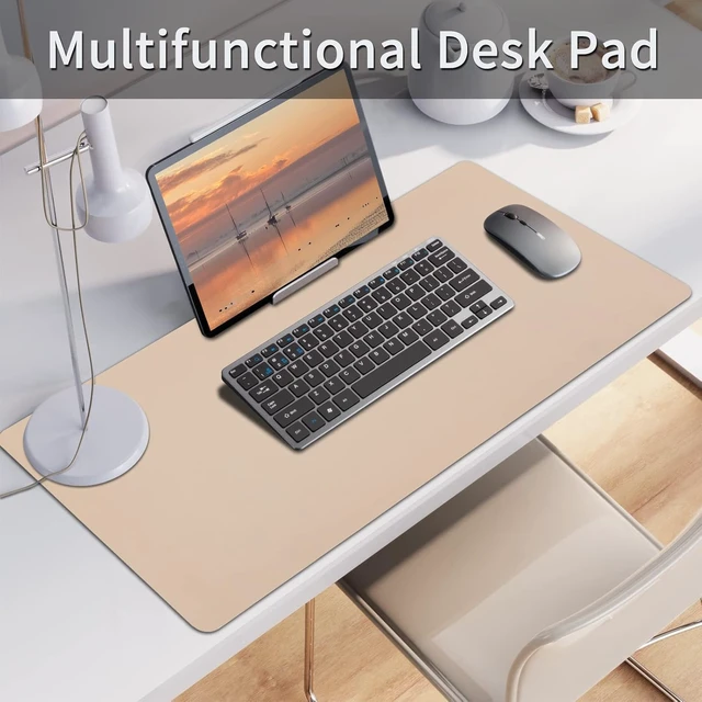 Alt view image 3 of 7 - Leather Desk Pad Mouse Pad Non-Slip Desk Protector Mat Leather Desk Blotter Computer Desk Pad Waterproof Desk Mat for Office Home Decor - Beige (31.5×15.7 Inches)