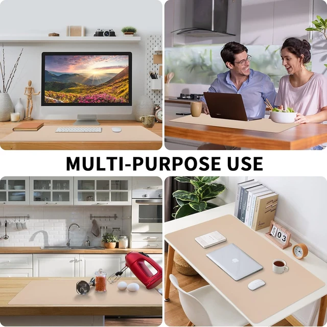 Alt view image 7 of 7 - Leather Desk Pad Mouse Pad Non-Slip Desk Protector Mat Leather Desk Blotter Computer Desk Pad Waterproof Desk Mat for Office Home Decor - Beige (31.5×15.7 Inches)
