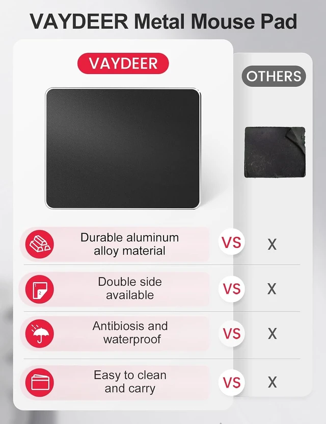 Alt view image 2 of 6 - Hard Metal Aluminum Mouse Pad Clear Modern Smooth Magic Ultra Thin Double Side Design Mouse Mat Waterproof Fast and Accurate Control Compatible for Gaming and Office Black 9.05X7.08 Inch