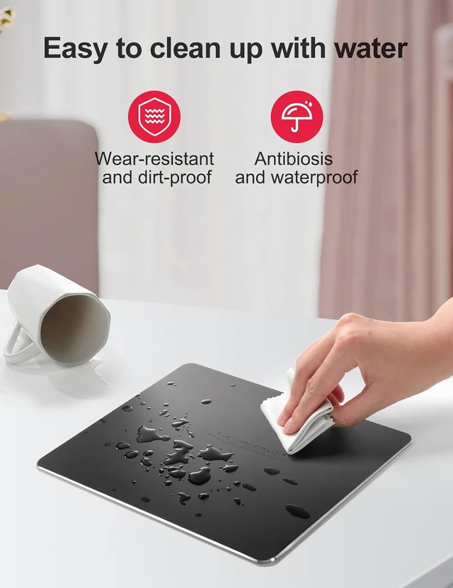 Alt view image 4 of 6 - Hard Metal Aluminum Mouse Pad Clear Modern Smooth Magic Ultra Thin Double Side Design Mouse Mat Waterproof Fast and Accurate Control Compatible for Gaming and Office Black 9.05X7.08 Inch