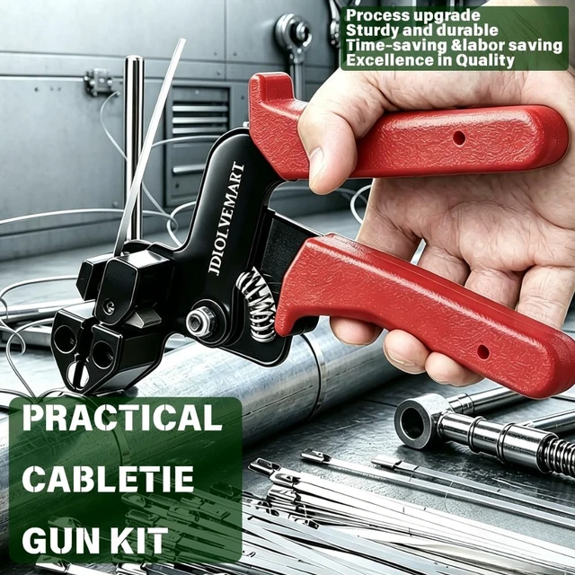 Alt view image 4 of 7 - 155PCS Heavy Duty 304 Stainless Steel Cable Tie Gun Kit Includes 150PCS Metal Zip Ties(3 Sizes) Self-Locking UV & Corrosion Resistant for Fence Exhaust Pipe Chicken Coop Farm Use (Red)