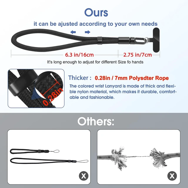 Alt view image 6 of 7 - Phone Lanyard 2 Pack Adjustable Cell Phone Lanyard Strap Hand Wrist Strap Lanyard with Tether Tabs for Smartphones