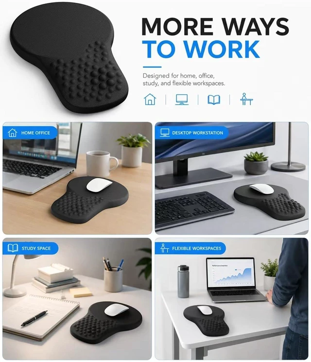 Alt view image 7 of 7 - Ergonomic Mouse Pad with Wrist Rest Support Mousepad for Carpal Tunnel Pain Relief Memory Foam with Massage Design Non-Slip Base for Office Home Gamming