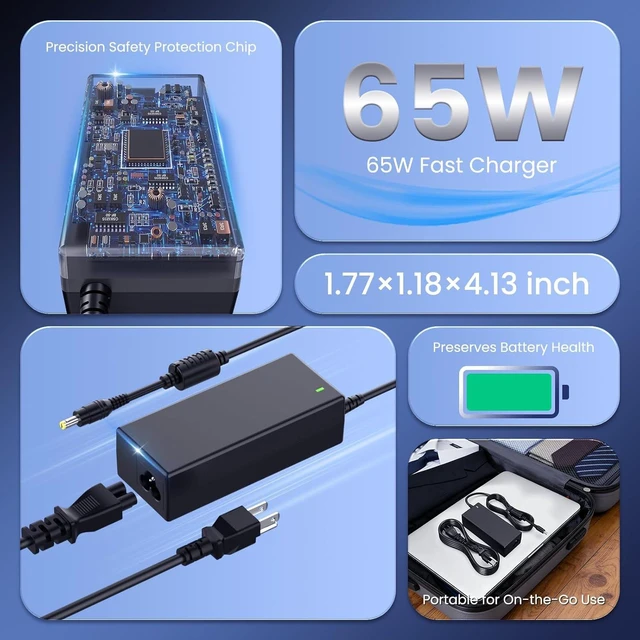 Alt view image 6 of 7 - 19V Monitor Power Cord for (65W 3.42A 5.5x1.7mm Yellow Tip)