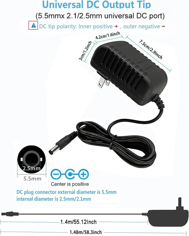 Alt view image 4 of 7 - 12Volt Power Supply 1.5A AC/DC Adapter 100-240V 50/60Hz to DC 12V 1.5Amp Power Adapter Cord 5.5mm x 2.5mm DC Plug Connectivity