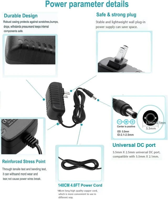 Alt view image 5 of 7 - 12Volt Power Supply 1.5A AC/DC Adapter 100-240V 50/60Hz to DC 12V 1.5Amp Power Adapter Cord 5.5mm x 2.5mm DC Plug Connectivity