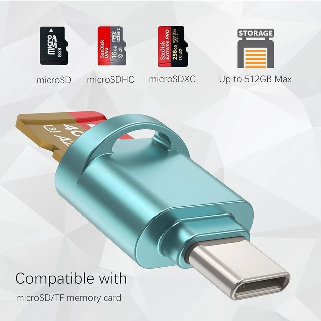 Alt view image 3 of 6 - USB C Micro SD Card Reader for Android Phone Camera Laptop with Keychain Mini Metal Type-C Card Reader (Bule)