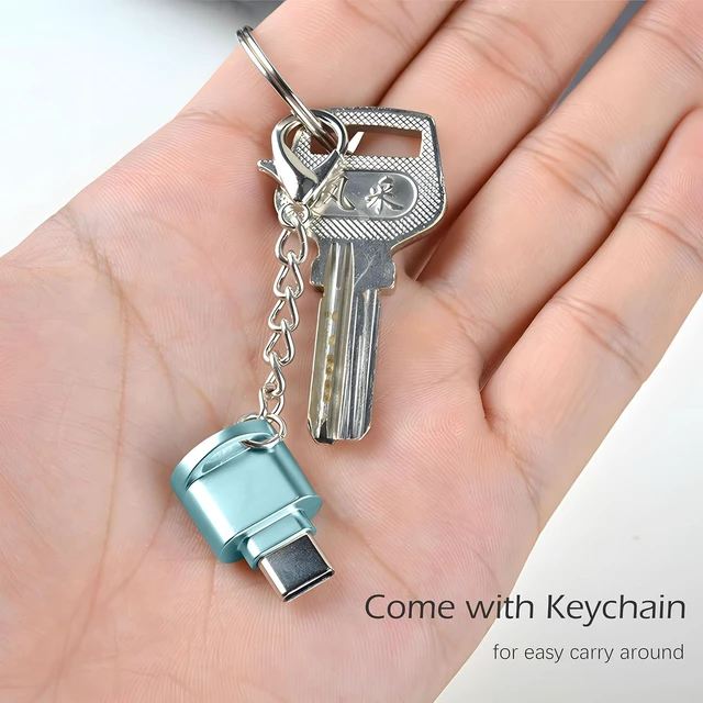 Alt view image 5 of 6 - USB C Micro SD Card Reader for Android Phone Camera Laptop with Keychain Mini Metal Type-C Card Reader (Bule)