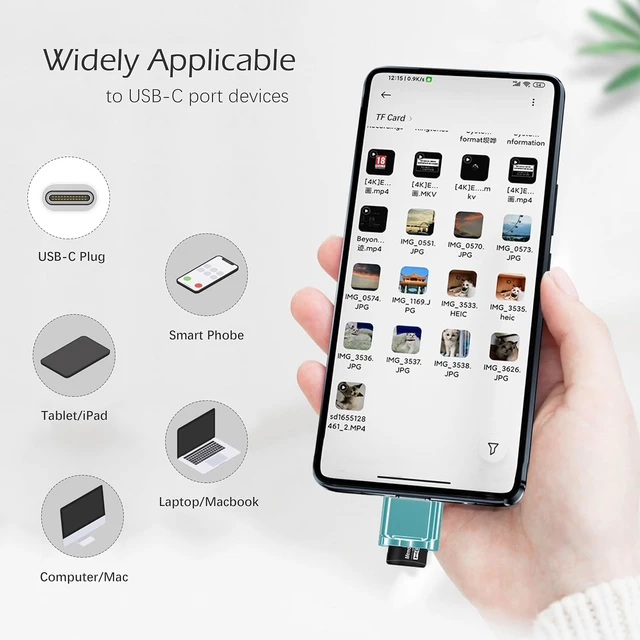 Alt view image 2 of 6 - USB C Micro SD Card Reader for Android Phone Camera Laptop with Keychain Mini Metal Type-C Card Reader (Bule)