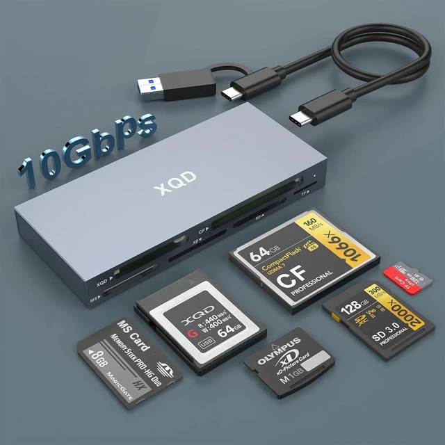 Main image of 10Gbps XQD Card Reader - 8 in 1 Multi XQD Reader for G/M Series Lexar 2933x/1400x USB Mark XQD Card/CF/XD/MS/TF/SD Reader USB C USB 3.0 Memory Card Reader for Windows/Mac OS/Linux/Android