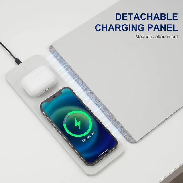 Alt view image 3 of 7 - 15W Wireless Charging Mouse Pad 31.5x15.75 Double-Sided Faux Leather