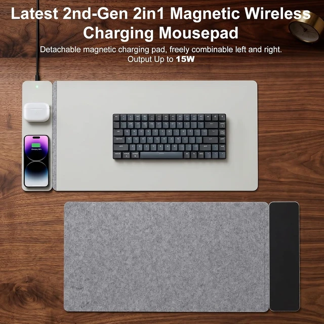 Alt view image 4 of 7 - 15W Wireless Charging Mouse Pad 31.5x15.75 Double-Sided Faux Leather
